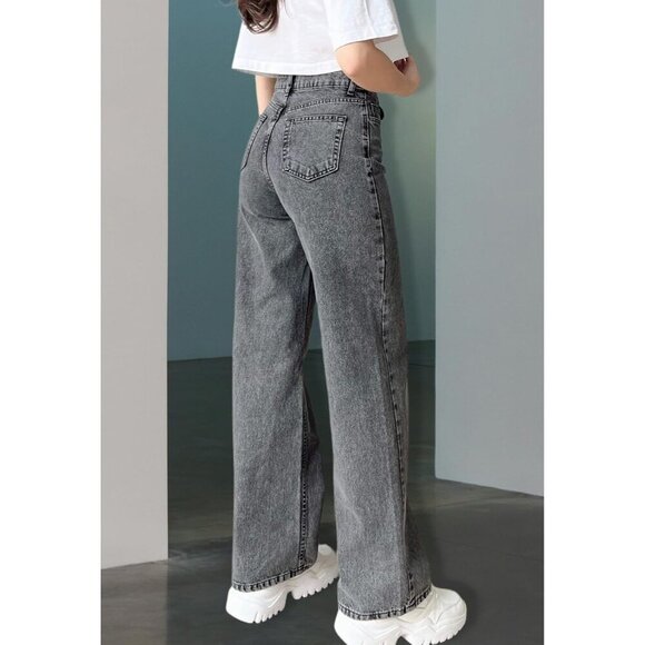 Women's High Waist Wide Leg Jeans Durable Stretchy Casual Loose Fit - Picture 4 of 8